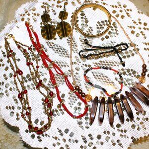 Boho Natural Tone Costume Jewelry Bundled Lot of Wearable Pieces